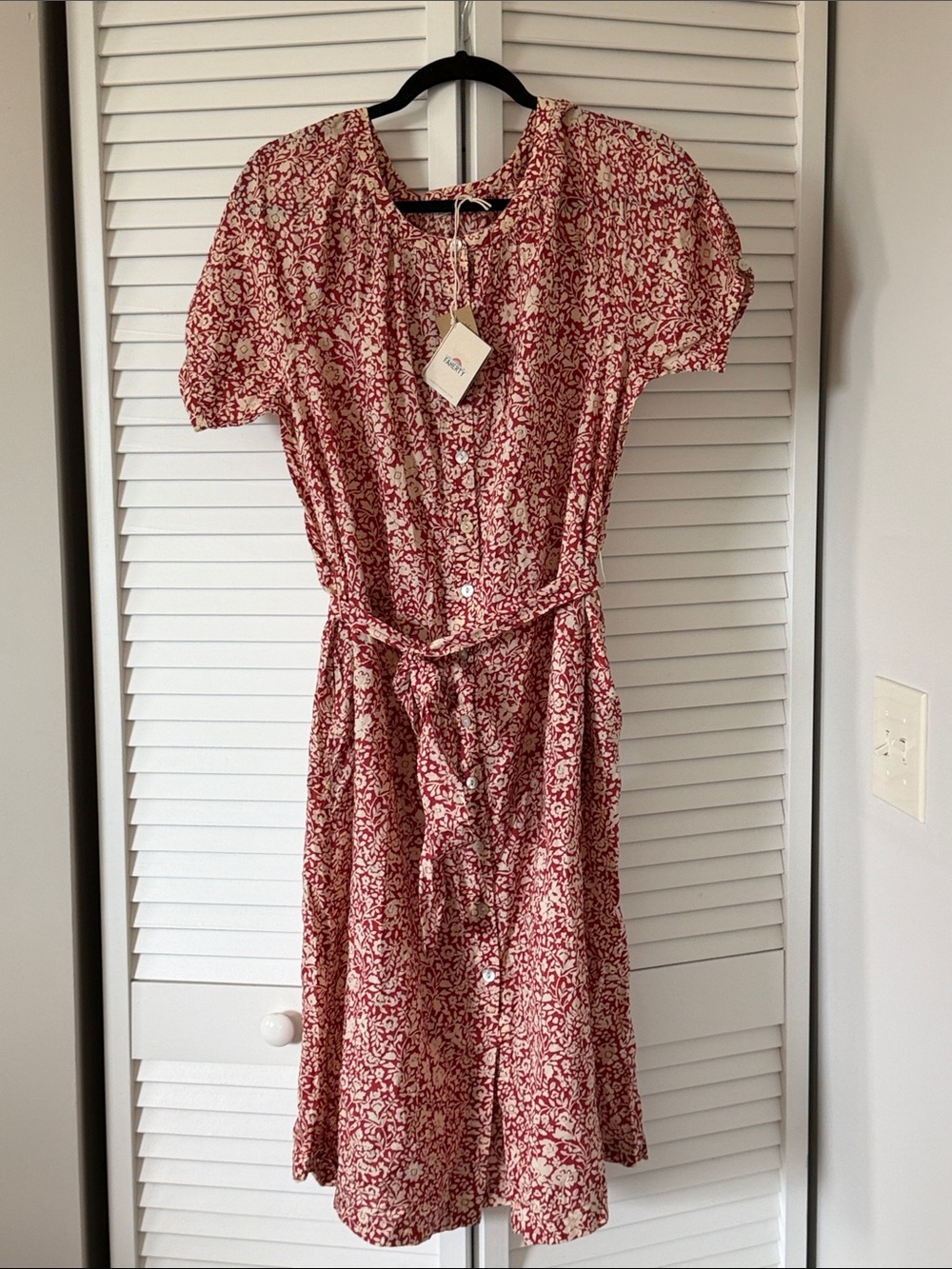 Faherty Red Floral Button-Front Midi Dress